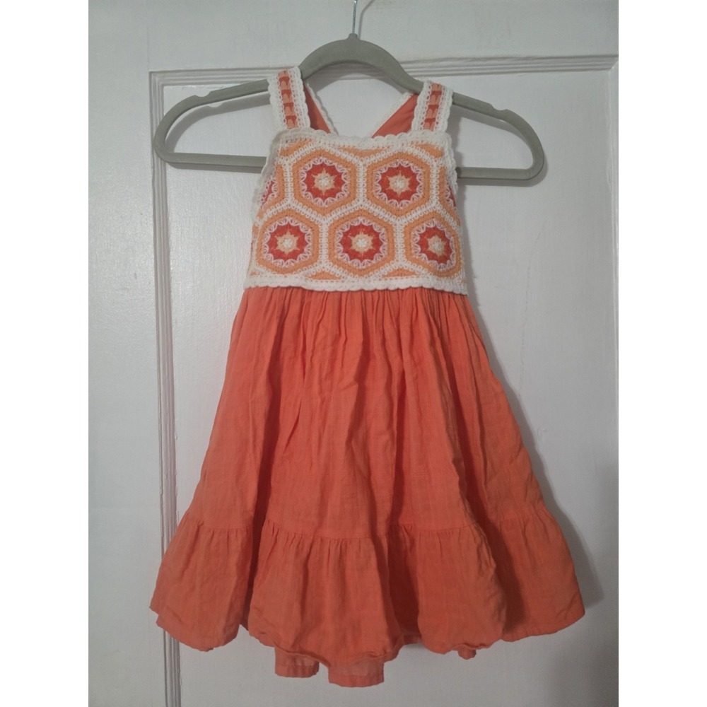 Haute Hippie Girls Dress Boho Crochet Granny Square Orange Sleeveless Lined Sz 6